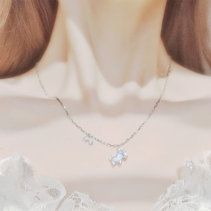 s925 silver fantasy rainbow unicorn necklace women's light luxury high-end collarbone chain - MERGE.DAY.1.FREESTYLE