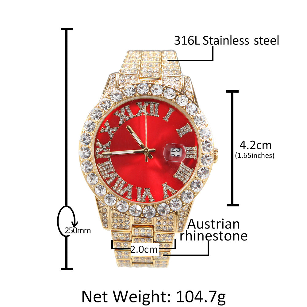 Hip-hop watch with Roman numerals and diamonds, large dial - MERGE.DAY.1.FREESTYLE