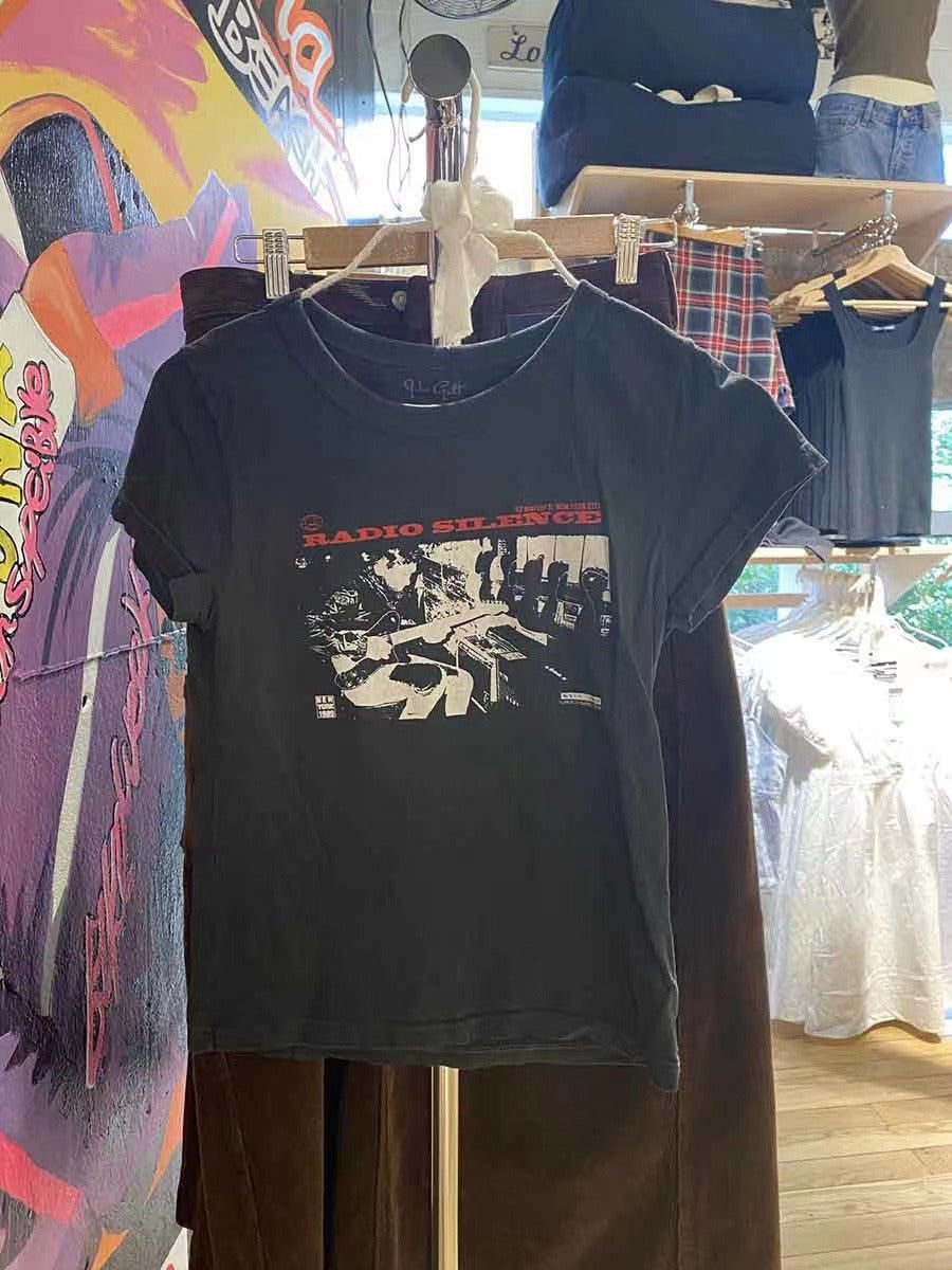 Classic Rock Graphic T Shirt Women Summer Round Neck Short Sleeve Cotton T Shirt - MERGE.DAY.1.FREESTYLE