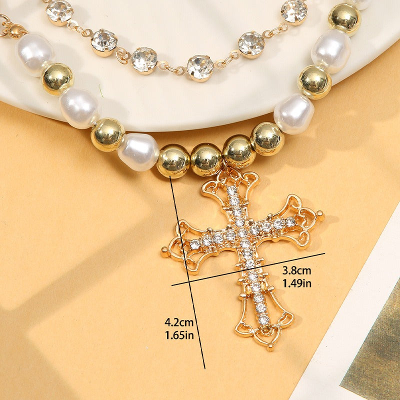 Bling Cross Pendant Necklaces for Women Girl Gift Wedding Neck Jewelry Goth Pearl Necklace - MERGE.DAY.1.FREESTYLE