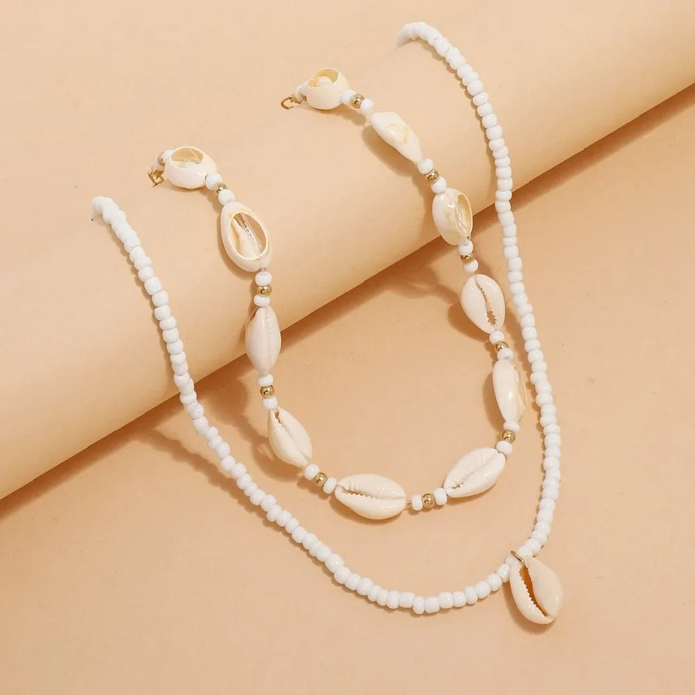 2pcs/set Summer Natural Sea Shell Choker Necklace Beads Chain for Woman - MERGE.DAY.1.FREESTYLE