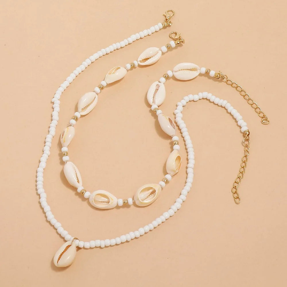 2pcs/set Summer Natural Sea Shell Choker Necklace Beads Chain for Woman - MERGE.DAY.1.FREESTYLE