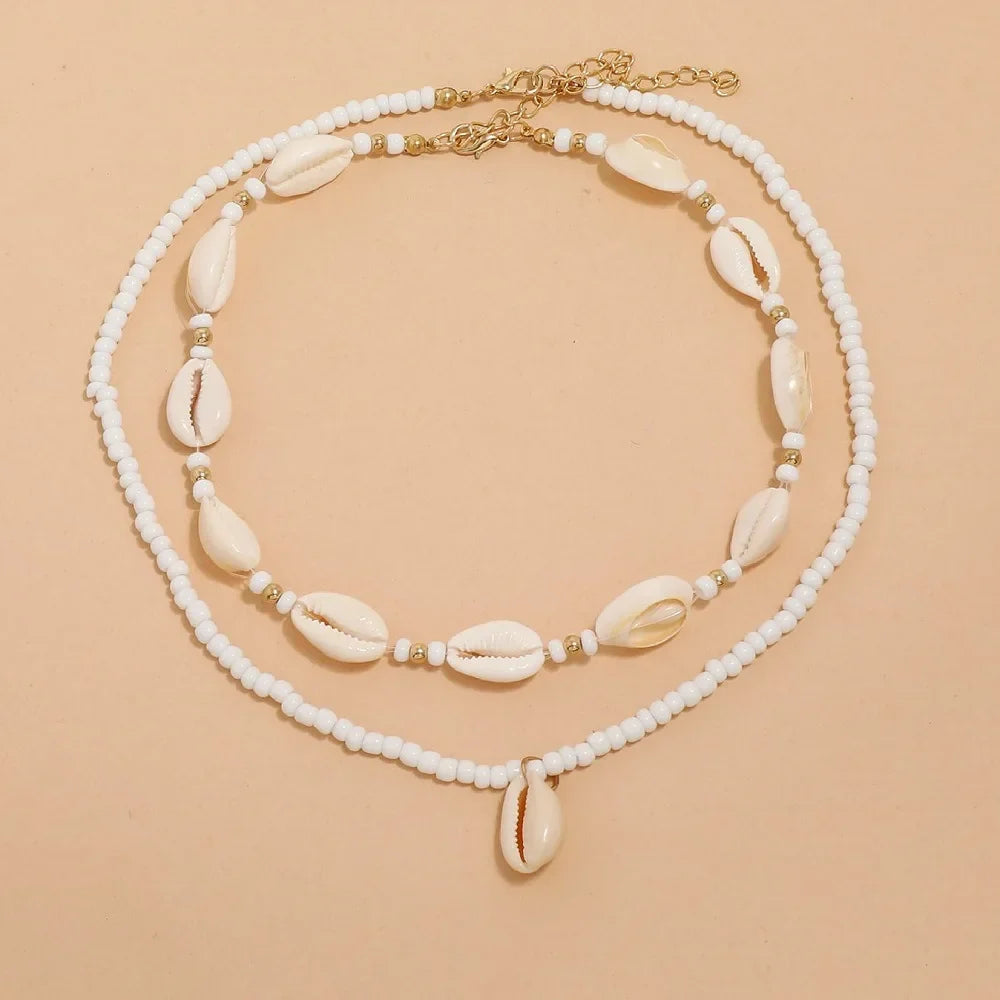 2pcs/set Summer Natural Sea Shell Choker Necklace Beads Chain for Woman - MERGE.DAY.1.FREESTYLE