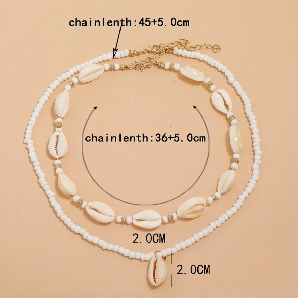 2pcs/set Summer Natural Sea Shell Choker Necklace Beads Chain for Woman - MERGE.DAY.1.FREESTYLE