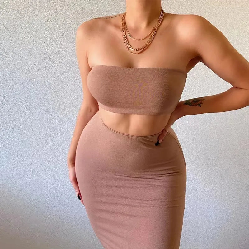 Long Skirt Sets Strapless Tube Top Bodycon Two Piece Outfit Summer Clothing - MERGE.DAY.1.FREESTYLE