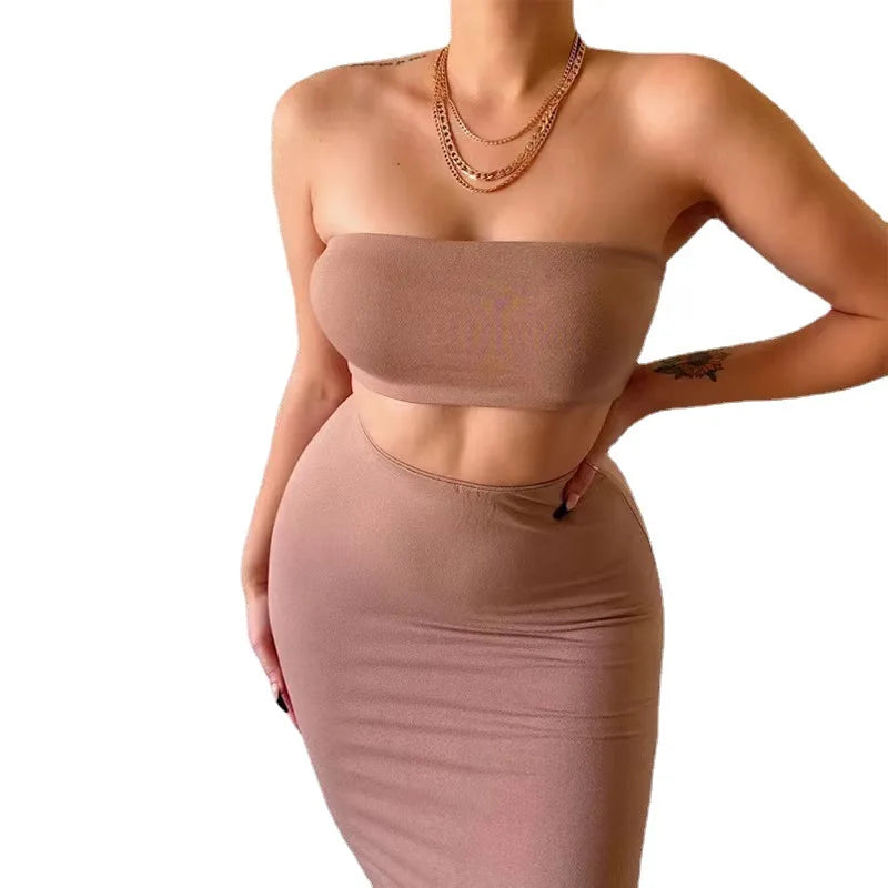 Long Skirt Sets Strapless Tube Top Bodycon Two Piece Outfit Summer Clothing - MERGE.DAY.1.FREESTYLE