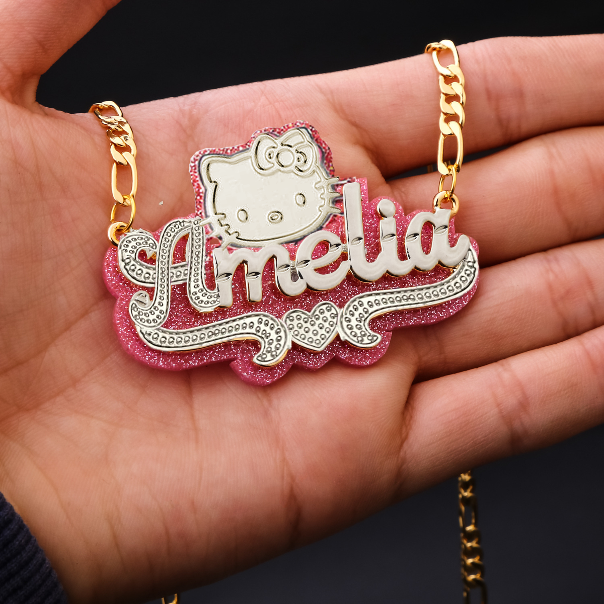 cut cat name necklace 14 karat gold name plates - MERGE.DAY.1.FREESTYLE