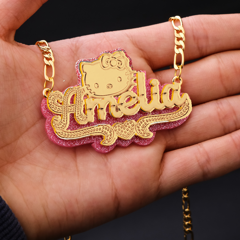 cut cat name necklace 14 karat gold name plates - MERGE.DAY.1.FREESTYLE