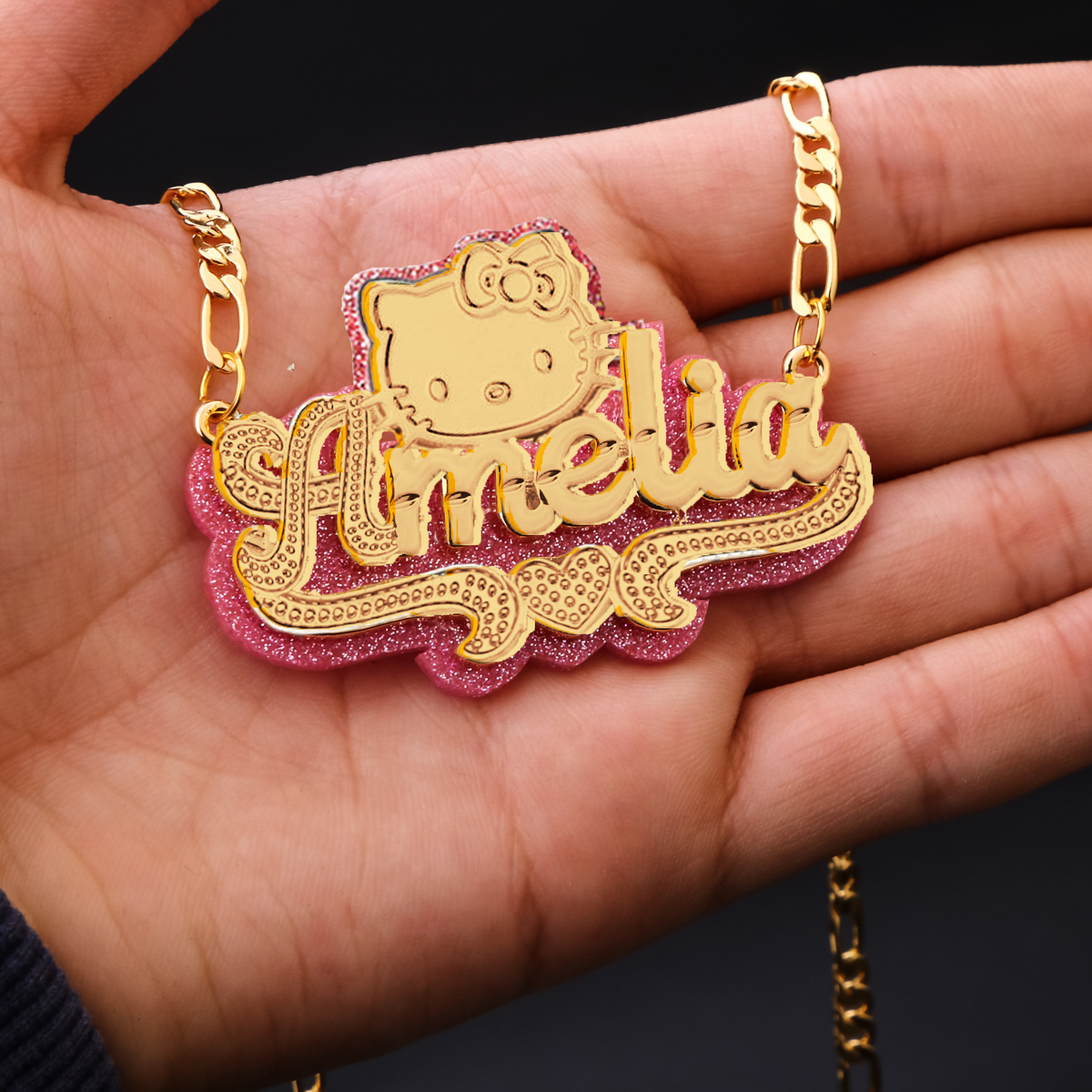 cut cat name necklace 14 karat gold name plates - MERGE.DAY.1.FREESTYLE