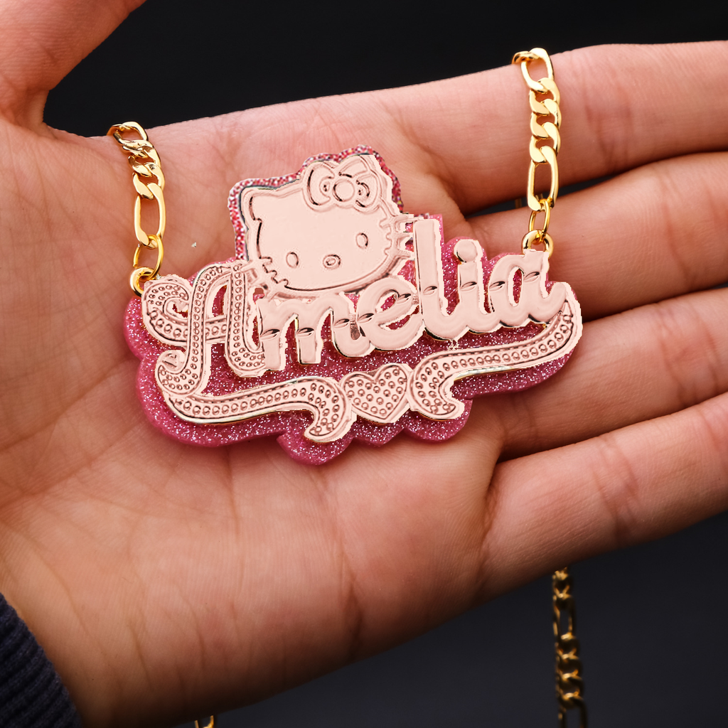 cut cat name necklace 14 karat gold name plates - MERGE.DAY.1.FREESTYLE