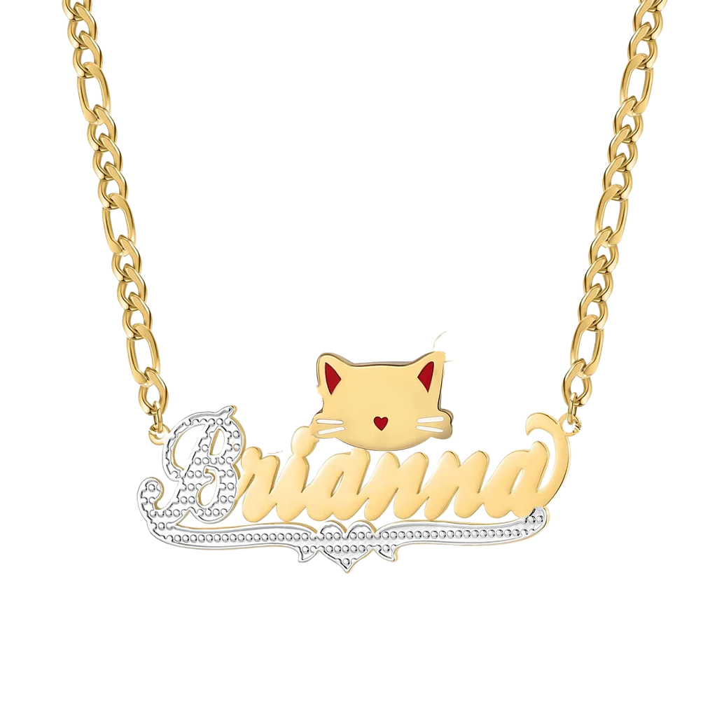 cut cat name necklace 14 karat gold name plates - MERGE.DAY.1.FREESTYLE
