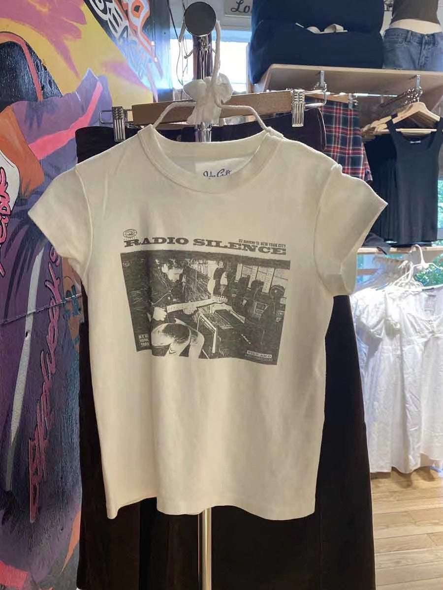 Classic Rock Graphic T Shirt Women Summer Round Neck Short Sleeve Cotton T Shirt - MERGE.DAY.1.FREESTYLE