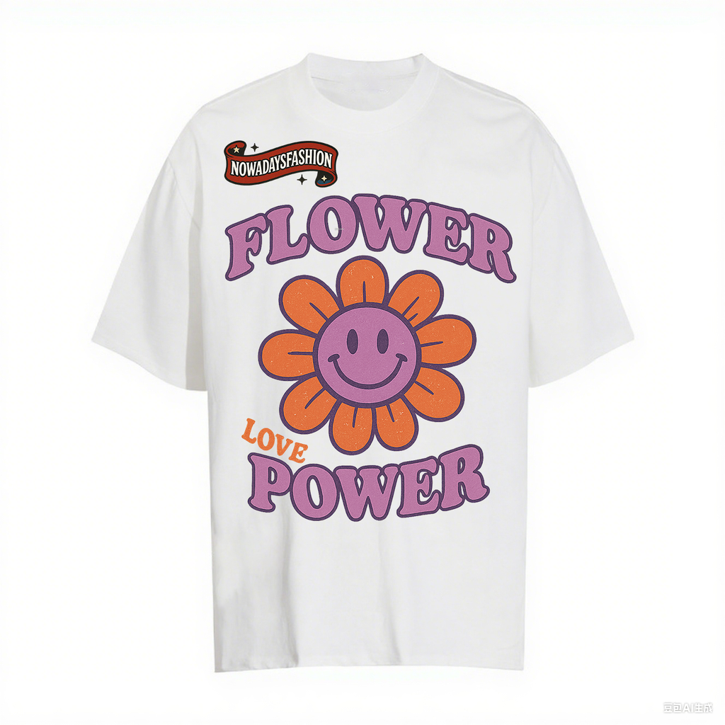 Women's Retro Flower Power Graphic T-Shirt – Smiley Face & Love Print Tee - MERGE.DAY.1.FREESTYLE