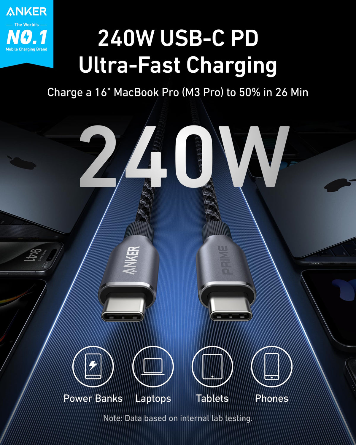 Anker Prime USB-C to USB-C Cable (240W, Upcycled-Braided) - MERGE.DAY.1.FREESTYLE
