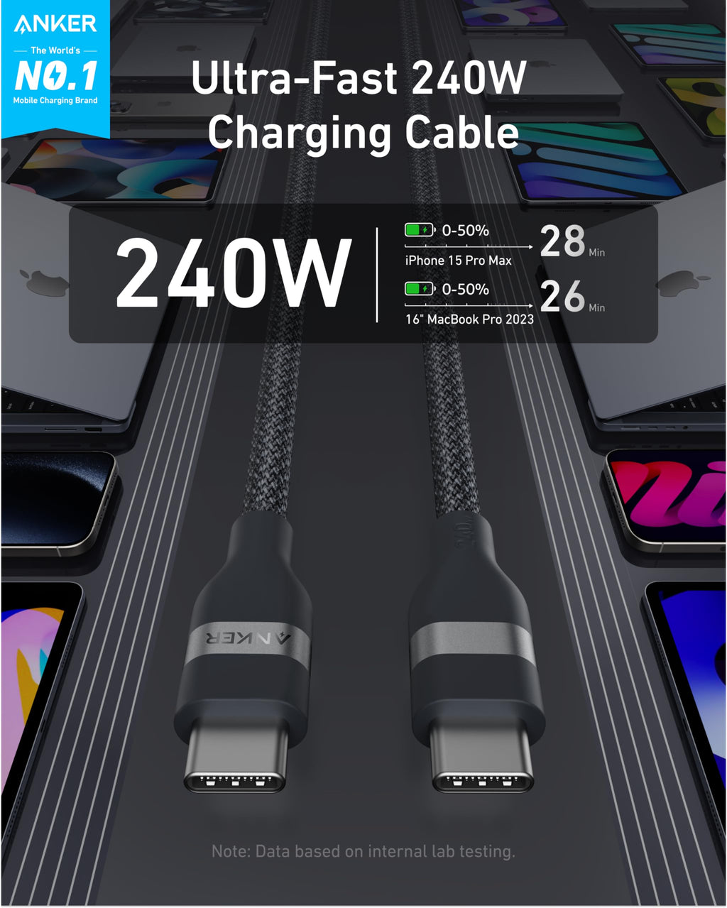 Anker USB-C to USB-C Cable (3 ft / 6 ft, 240W, Upcycled-Braided) - MERGE.DAY.1.FREESTYLE