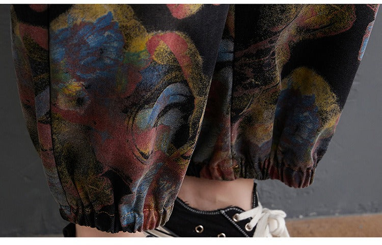 Loose Jeans Black Jumpsuit Casual Ladies Big Pockets Print Floral Denim Overalls Straps Rompers - MERGE.DAY.1.FREESTYLE