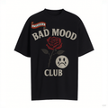 Unisex BAD MOOD CLUB Graphic T-Shirt – Sad Face & Rose Dark Streetwear Tee - MERGE.DAY.1.FREESTYLE