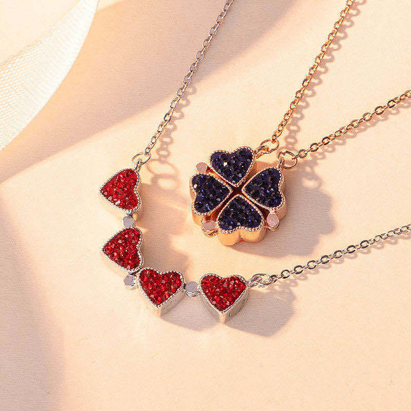 Foldable Magnetic Button Four Heart Leaf Clover Necklace - MERGE.DAY.1.FREESTYLE