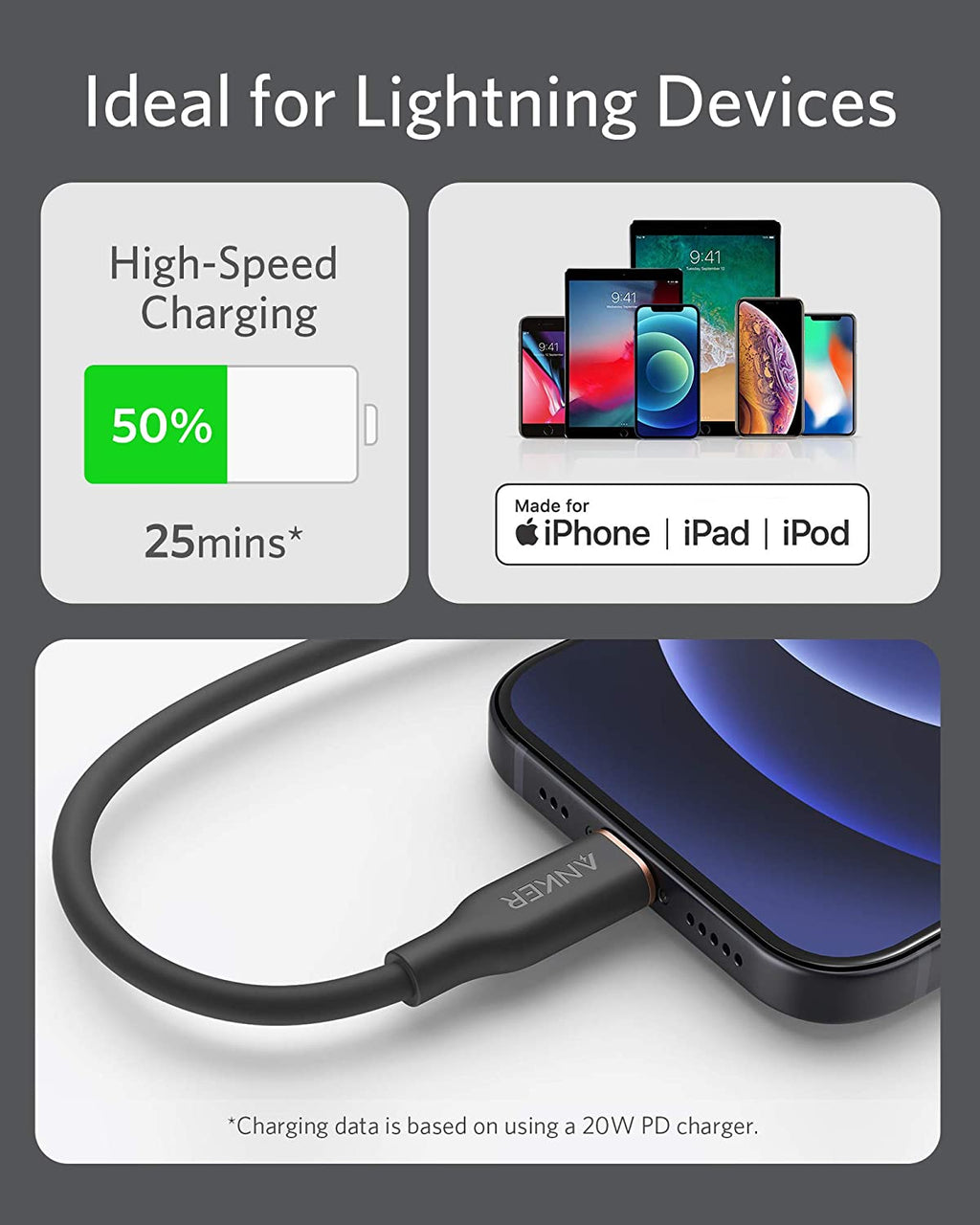 Anker <b>641</b> USB-C to Lightning Cable (Flow, 3 ft Silicone) - MERGE.DAY.1.FREESTYLE