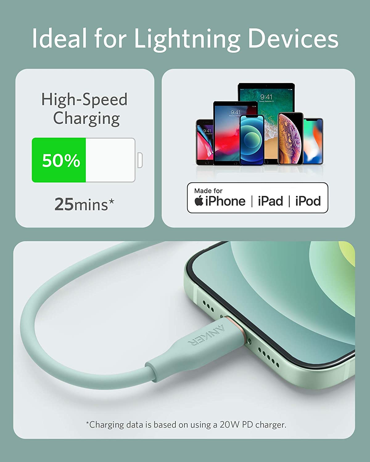 Anker <b>641</b> USB-C to Lightning Cable (Flow, 3 ft Silicone) - MERGE.DAY.1.FREESTYLE