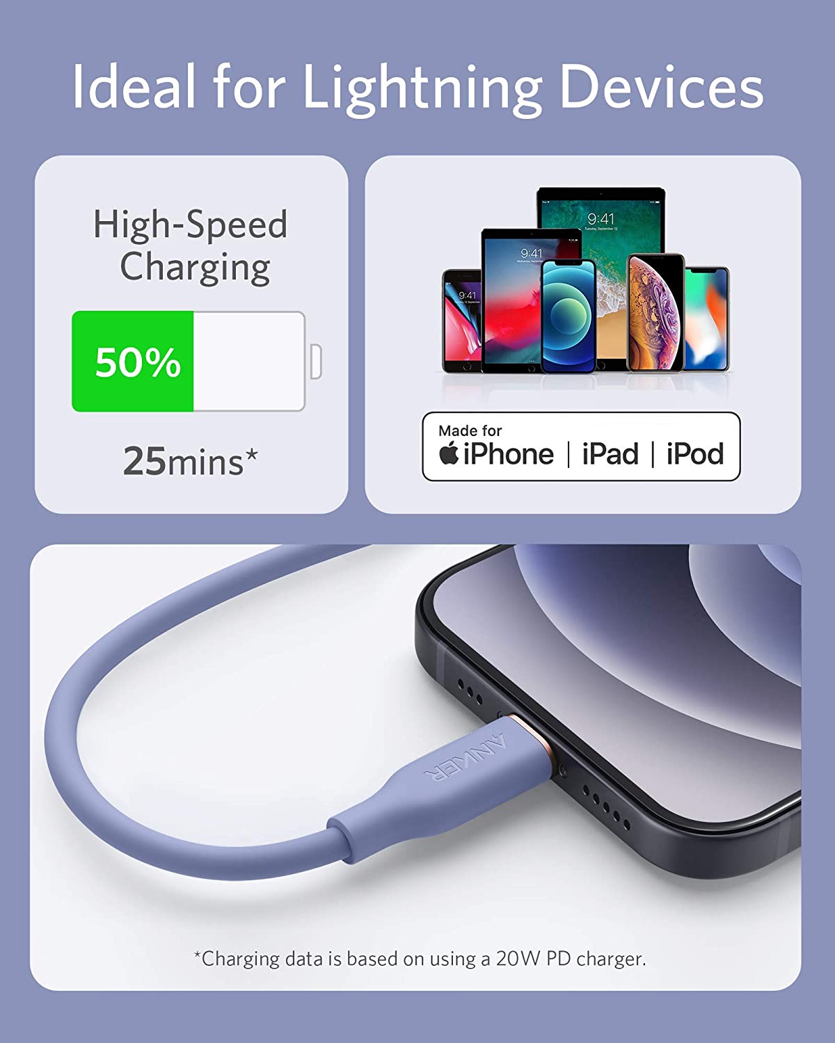 Anker <b>641</b> USB-C to Lightning Cable (Flow, 3 ft Silicone) - MERGE.DAY.1.FREESTYLE