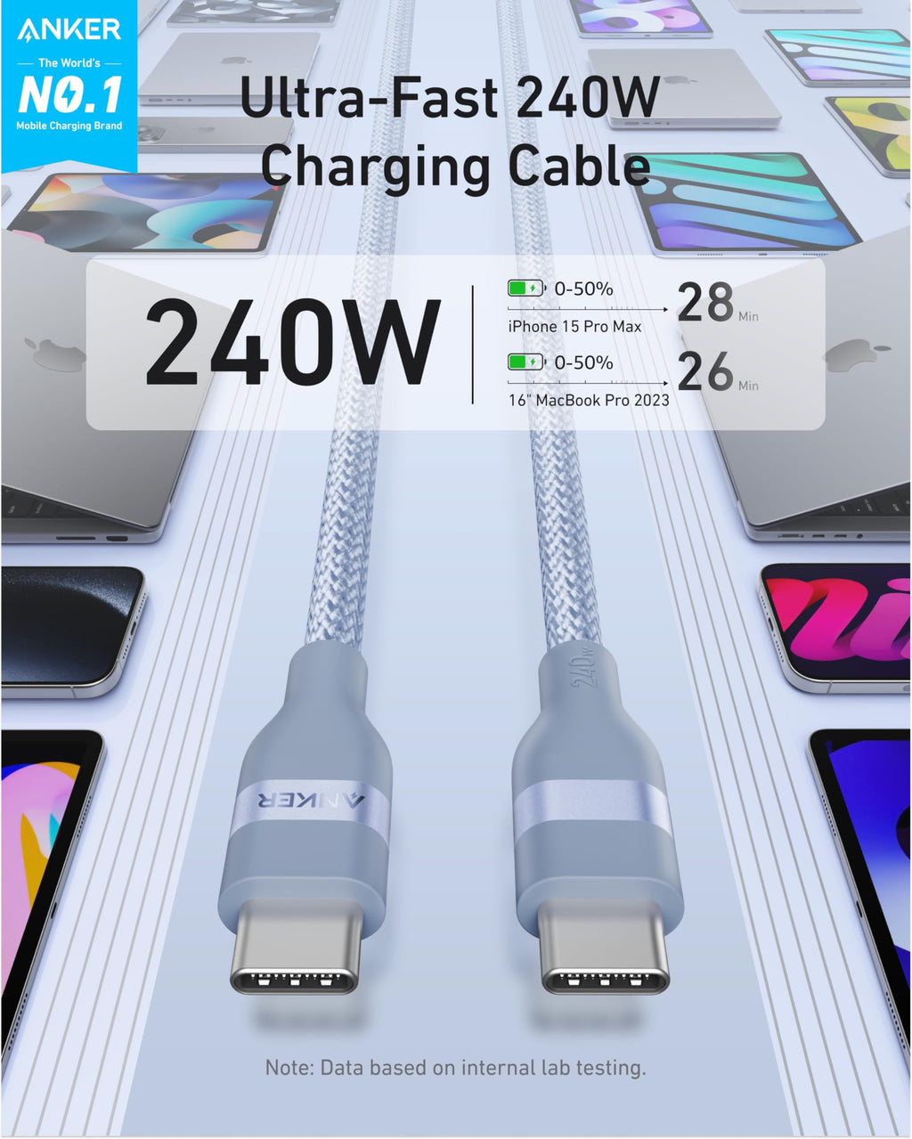 Anker USB-C to USB-C Cable (3 ft / 6 ft, 240W, Upcycled-Braided) - MERGE.DAY.1.FREESTYLE