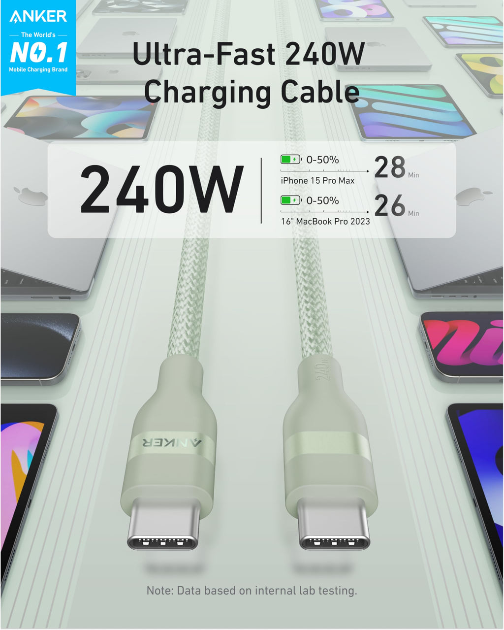 Anker USB-C to USB-C Cable (3 ft / 6 ft, 240W, Upcycled-Braided) - MERGE.DAY.1.FREESTYLE