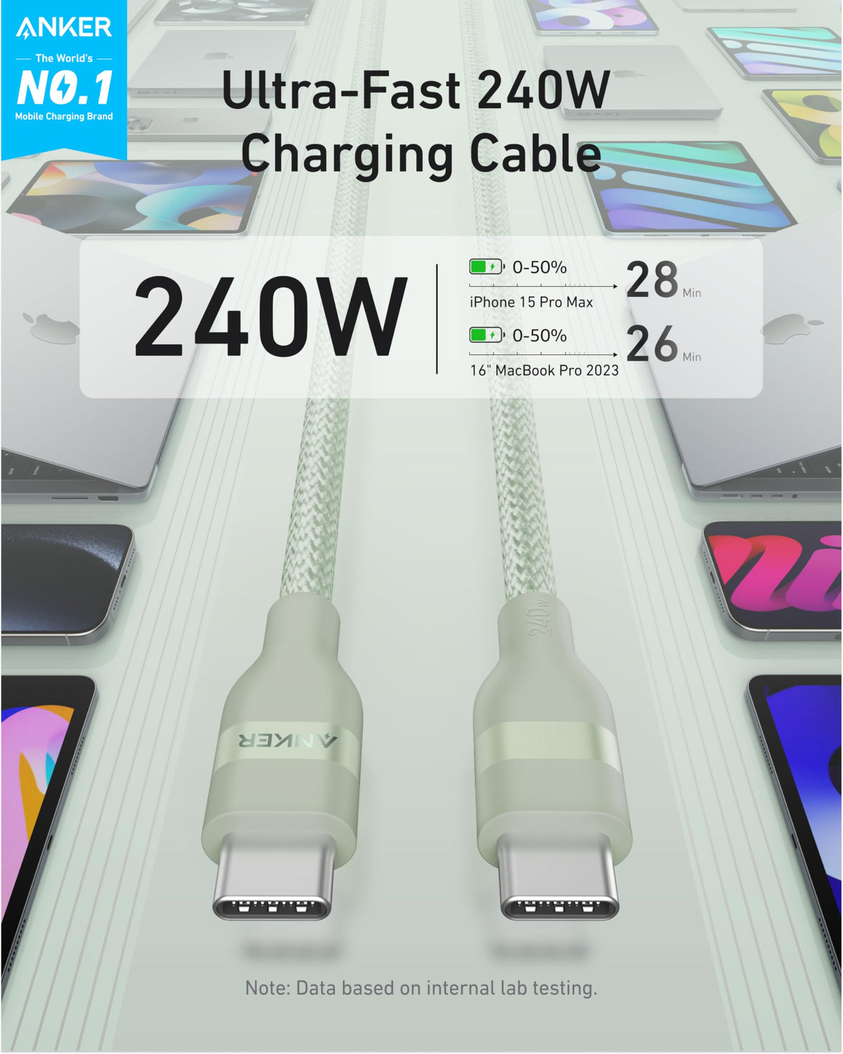 Anker USB-C to USB-C Cable (3 ft / 6 ft, 240W, Upcycled-Braided) - MERGE.DAY.1.FREESTYLE