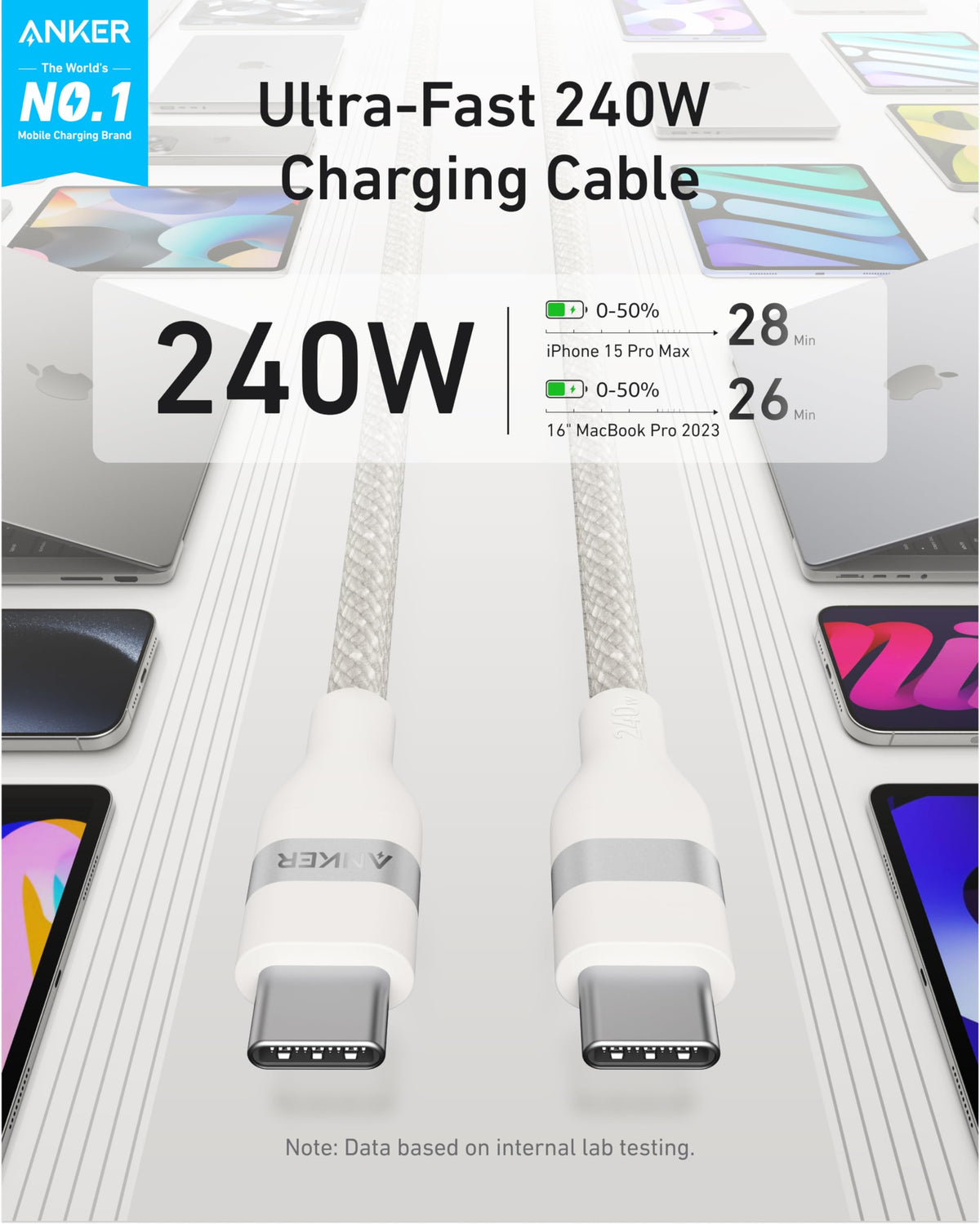 Anker USB-C to USB-C Cable (3 ft / 6 ft, 240W, Upcycled-Braided) - MERGE.DAY.1.FREESTYLE