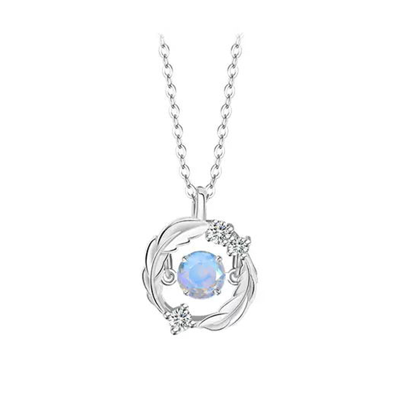 Silver Flash Necklace Feather Beating Heart Moonstone Necklace - MERGE.DAY.1.FREESTYLE