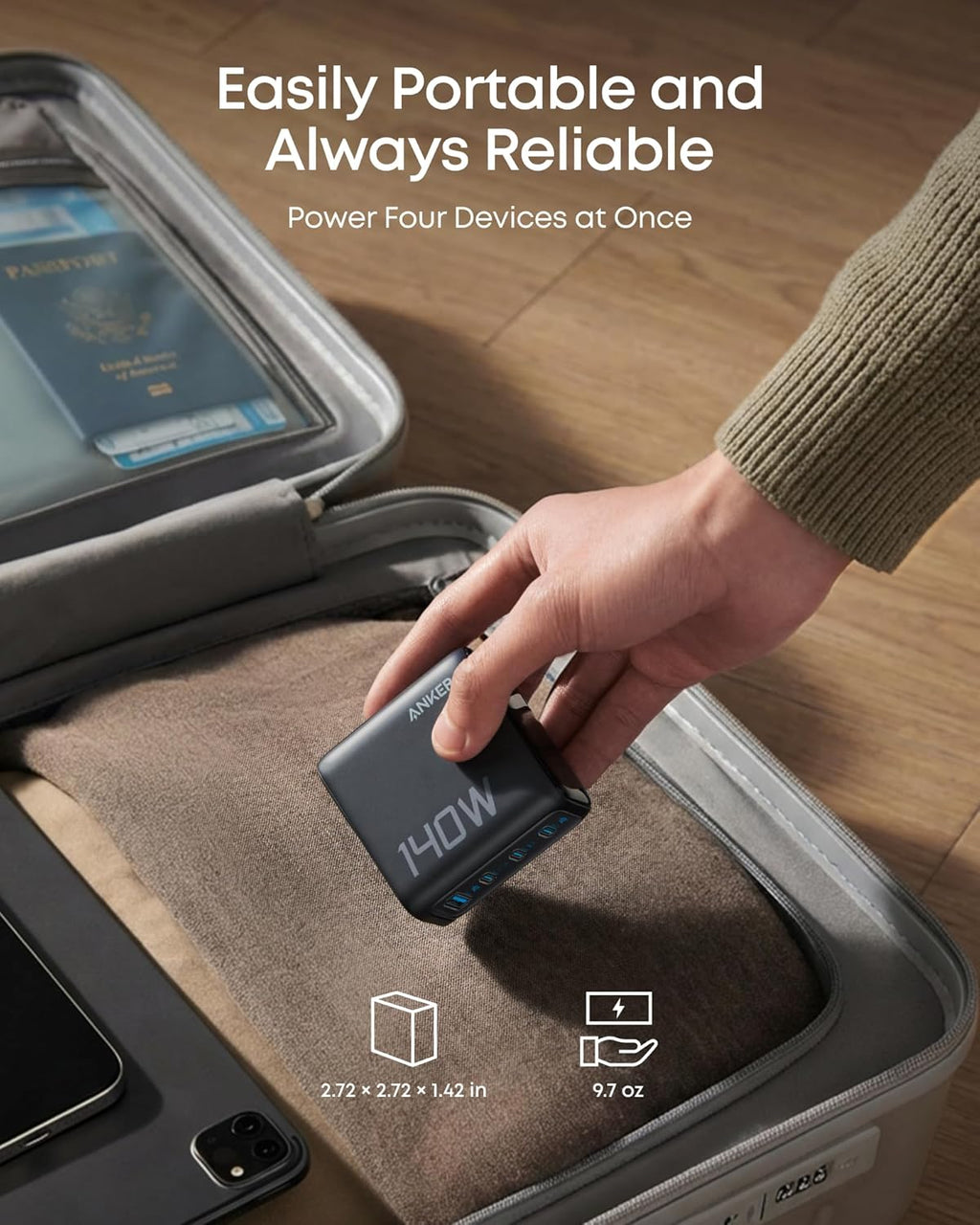 Anker Batería Externa para Portátil (25K, 165W, Cables Integrados y Retráctiles)