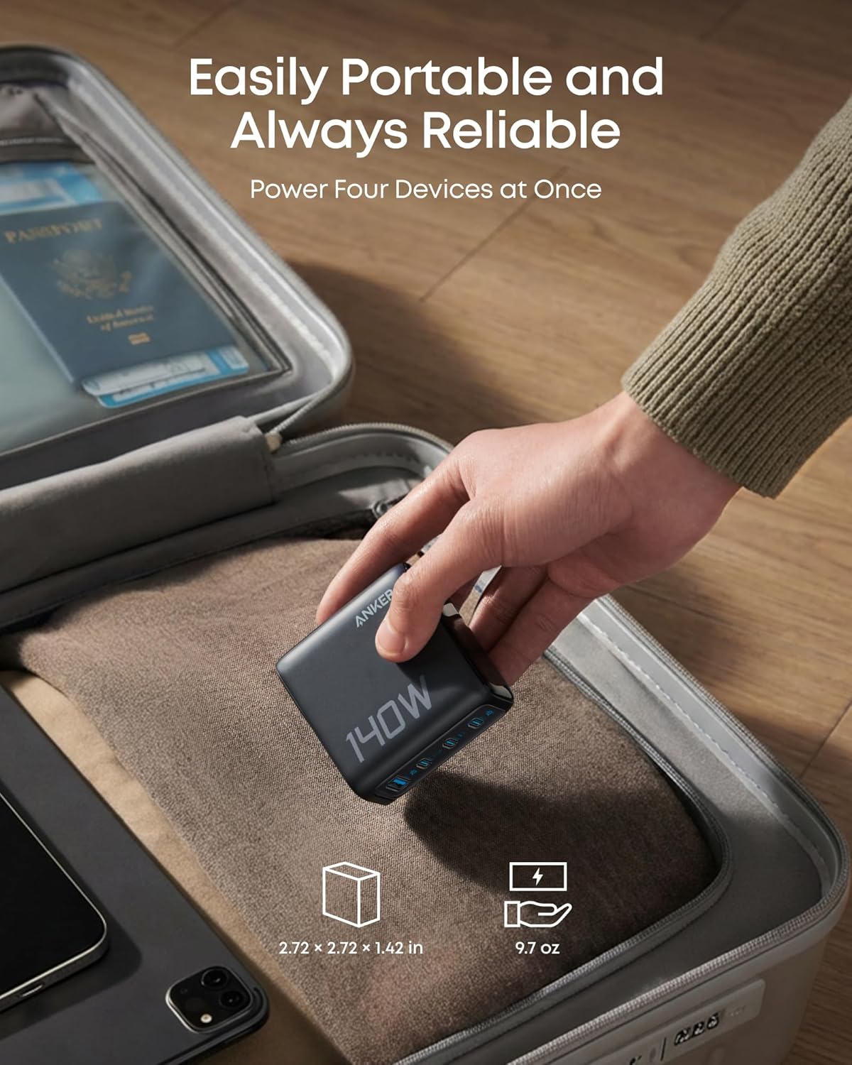 Anker Batería Externa para Portátil (25K, 165W, Cables Integrados y Retráctiles)