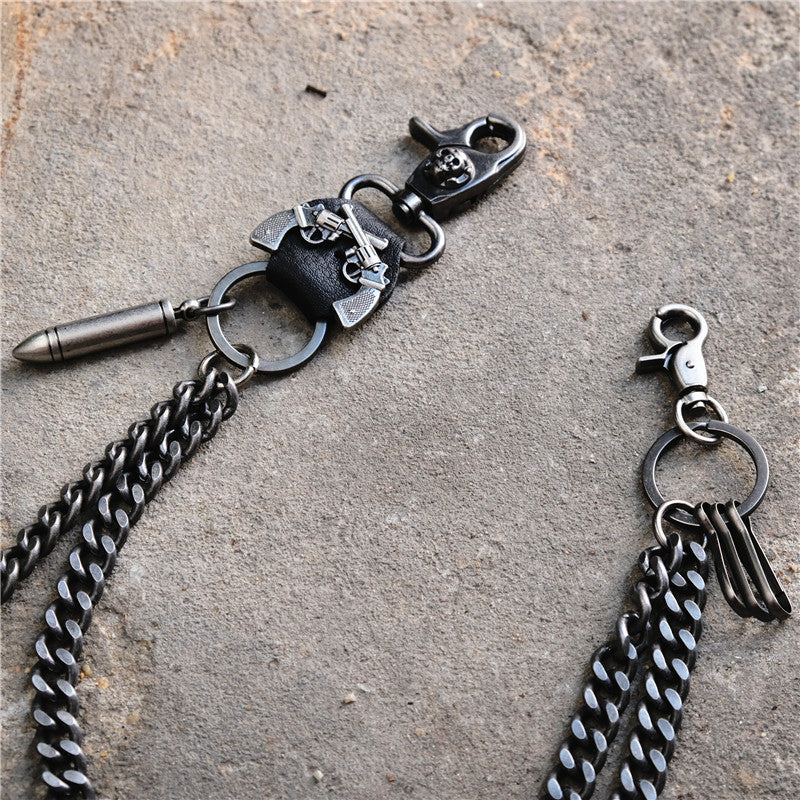 Punk double gun bullet pendant cowhide metal thick trouser chain - MERGE.DAY.1.FREESTYLE