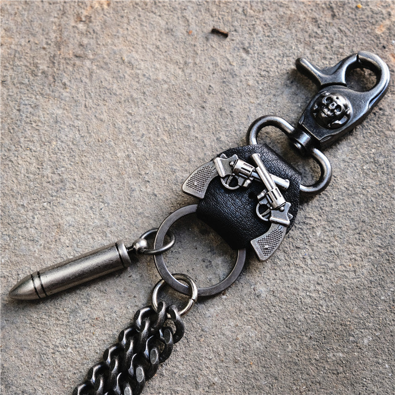 Punk double gun bullet pendant cowhide metal thick trouser chain - MERGE.DAY.1.FREESTYLE
