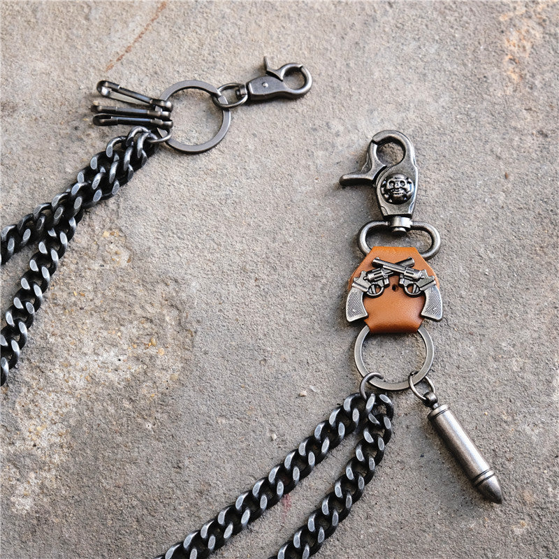 Punk double gun bullet pendant cowhide metal thick trouser chain - MERGE.DAY.1.FREESTYLE