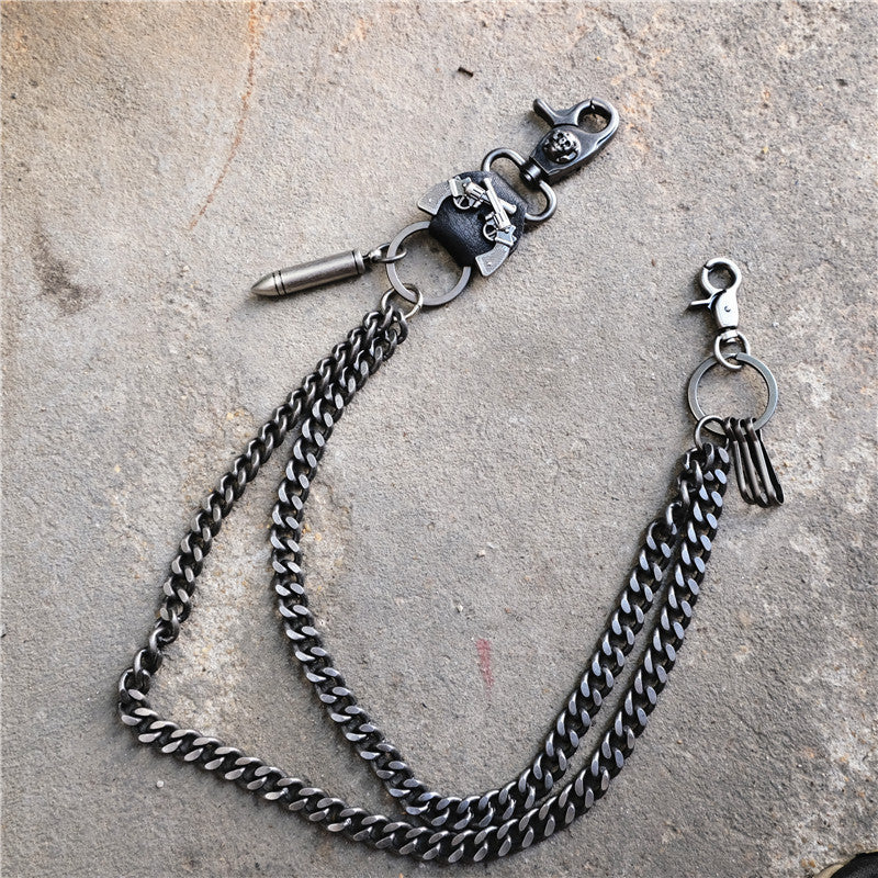 Punk double gun bullet pendant cowhide metal thick trouser chain - MERGE.DAY.1.FREESTYLE