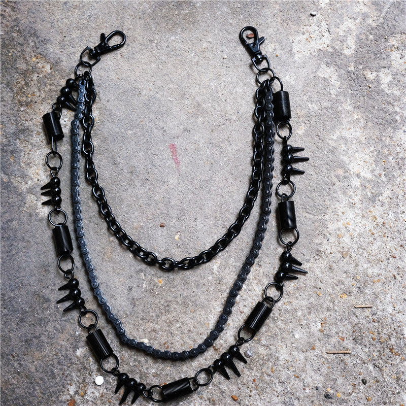 Black bicycle chain spring spiked three-layer metal trouser chains - MERGE.DAY.1.FREESTYLE