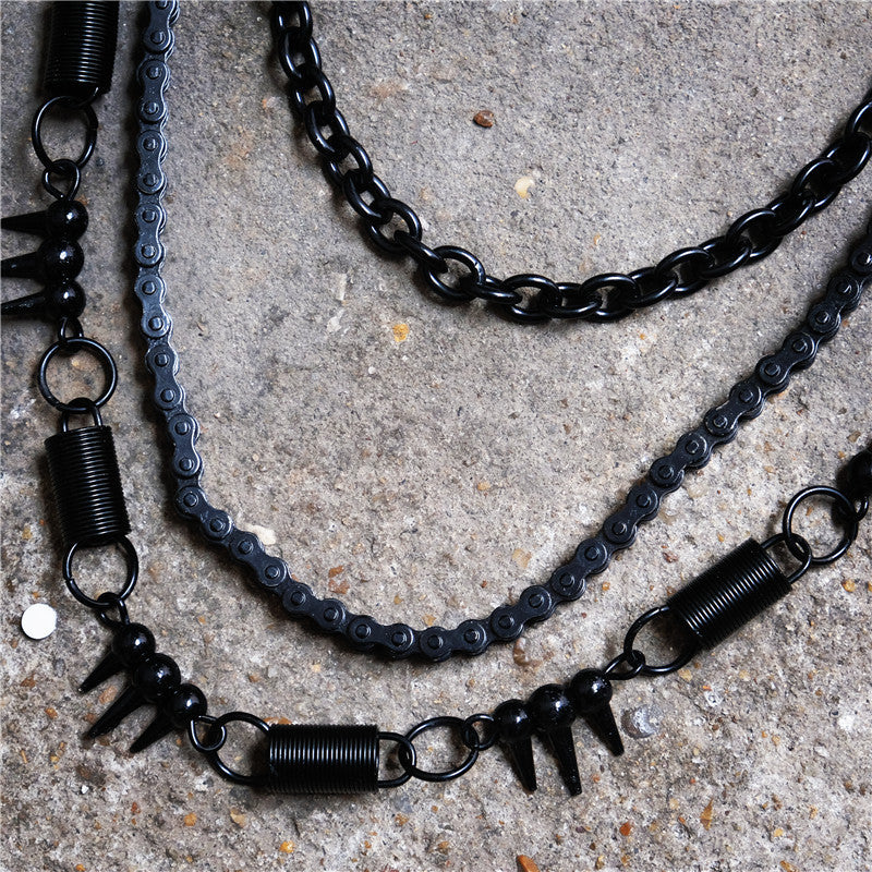Black bicycle chain spring spiked three-layer metal trouser chains - MERGE.DAY.1.FREESTYLE