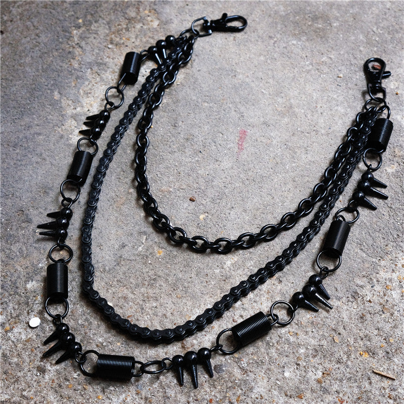 Black bicycle chain spring spiked three-layer metal trouser chains - MERGE.DAY.1.FREESTYLE