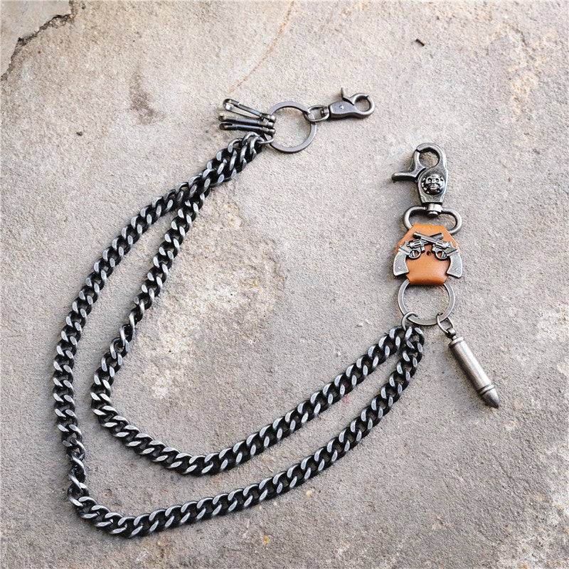 Punk double gun bullet pendant cowhide metal thick trouser chain - MERGE.DAY.1.FREESTYLE