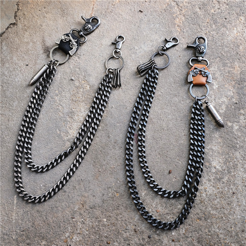 Punk double gun bullet pendant cowhide metal thick trouser chain - MERGE.DAY.1.FREESTYLE