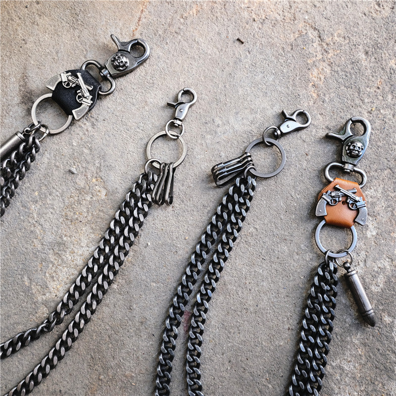 Punk double gun bullet pendant cowhide metal thick trouser chain - MERGE.DAY.1.FREESTYLE