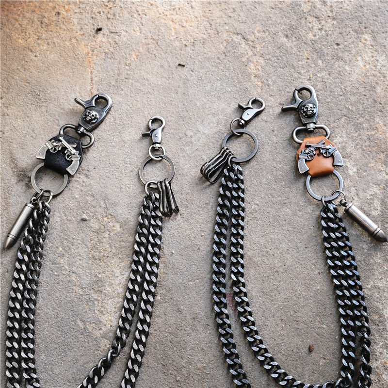 Punk double gun bullet pendant cowhide metal thick trouser chain - MERGE.DAY.1.FREESTYLE