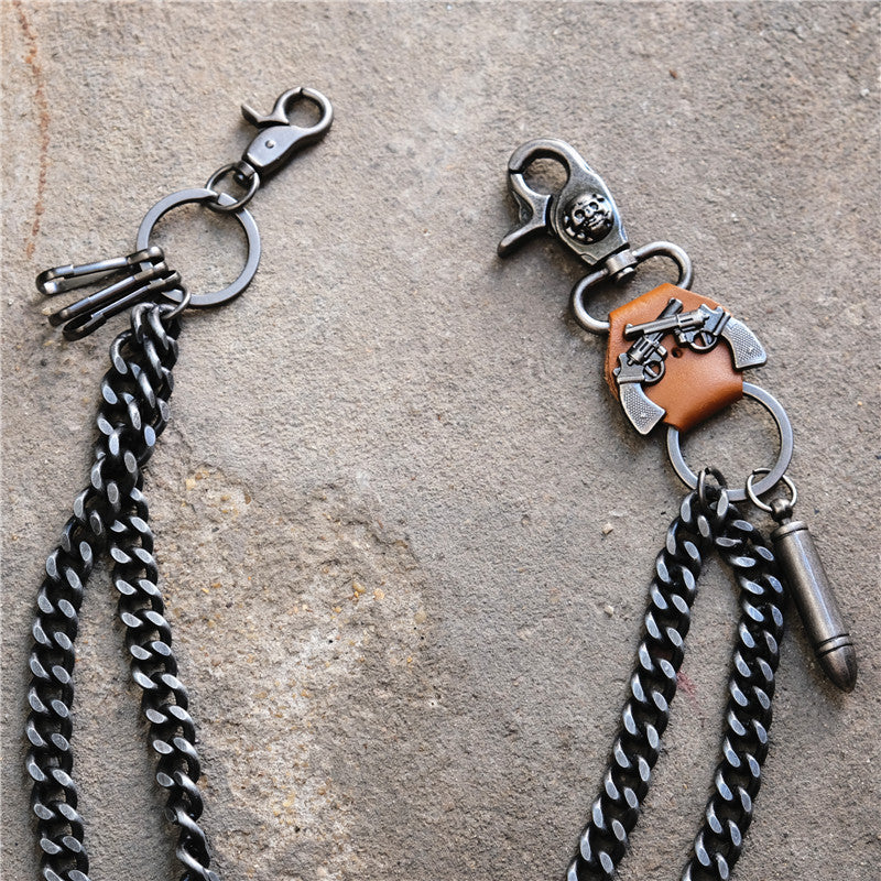 Punk double gun bullet pendant cowhide metal thick trouser chain - MERGE.DAY.1.FREESTYLE