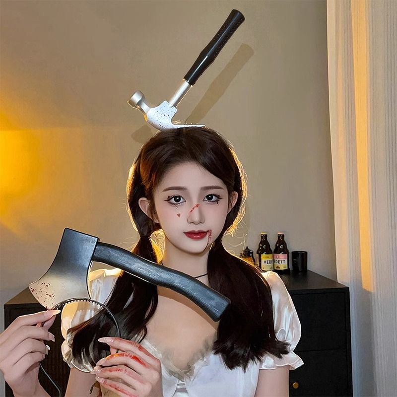 Halloween weird, scary headdress, headband, kitchen knife, wrench, axe, syringe - MERGE.DAY.1.FREESTYLE