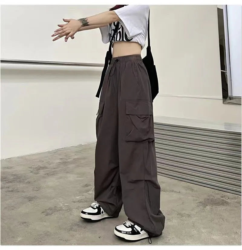 Y2K Cargo Pants Wide Leg Drawstring Oversize Pockets Joggers Trousers - MERGE.DAY.1.FREESTYLE