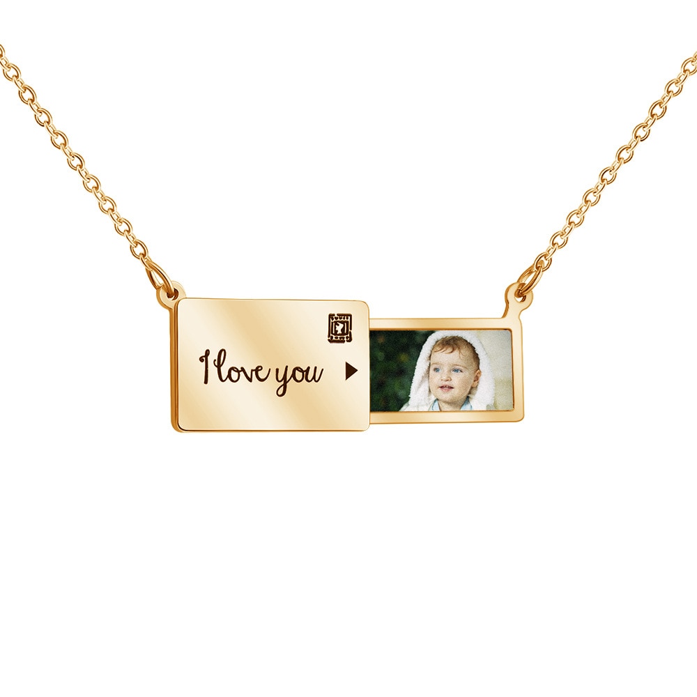 Pull-Out Envelope Necklace Personalized Engraved Photo Locket Unique Pendant - MERGE.DAY.1.FREESTYLE