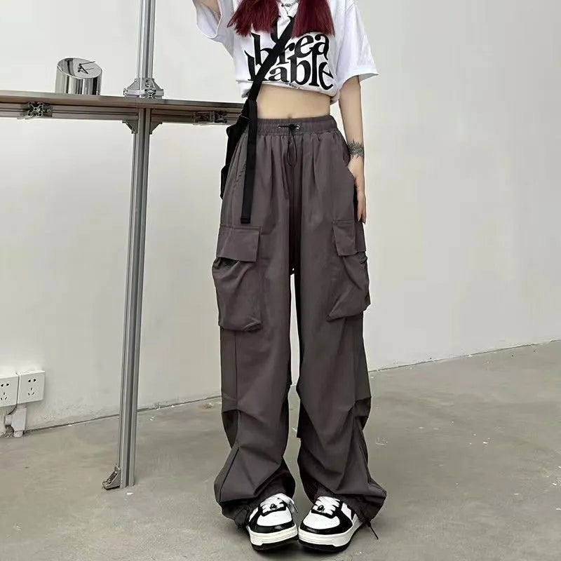 Y2K Cargo Pants Wide Leg Drawstring Oversize Pockets Joggers Trousers - MERGE.DAY.1.FREESTYLE