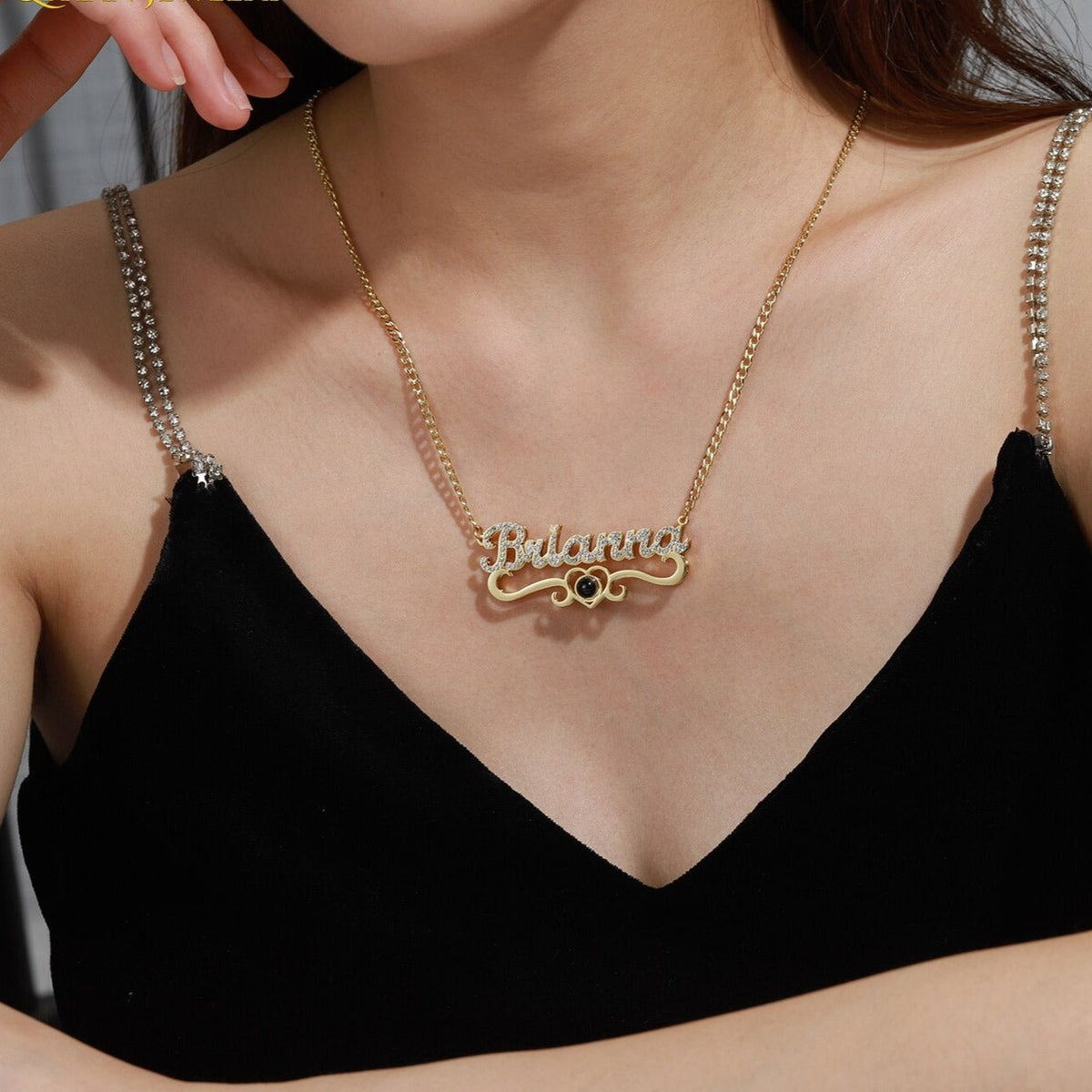Custom Name Projection Photo Necklace Women Luxury Gold Diamonds Letter Gift - MERGE.DAY.1.FREESTYLE