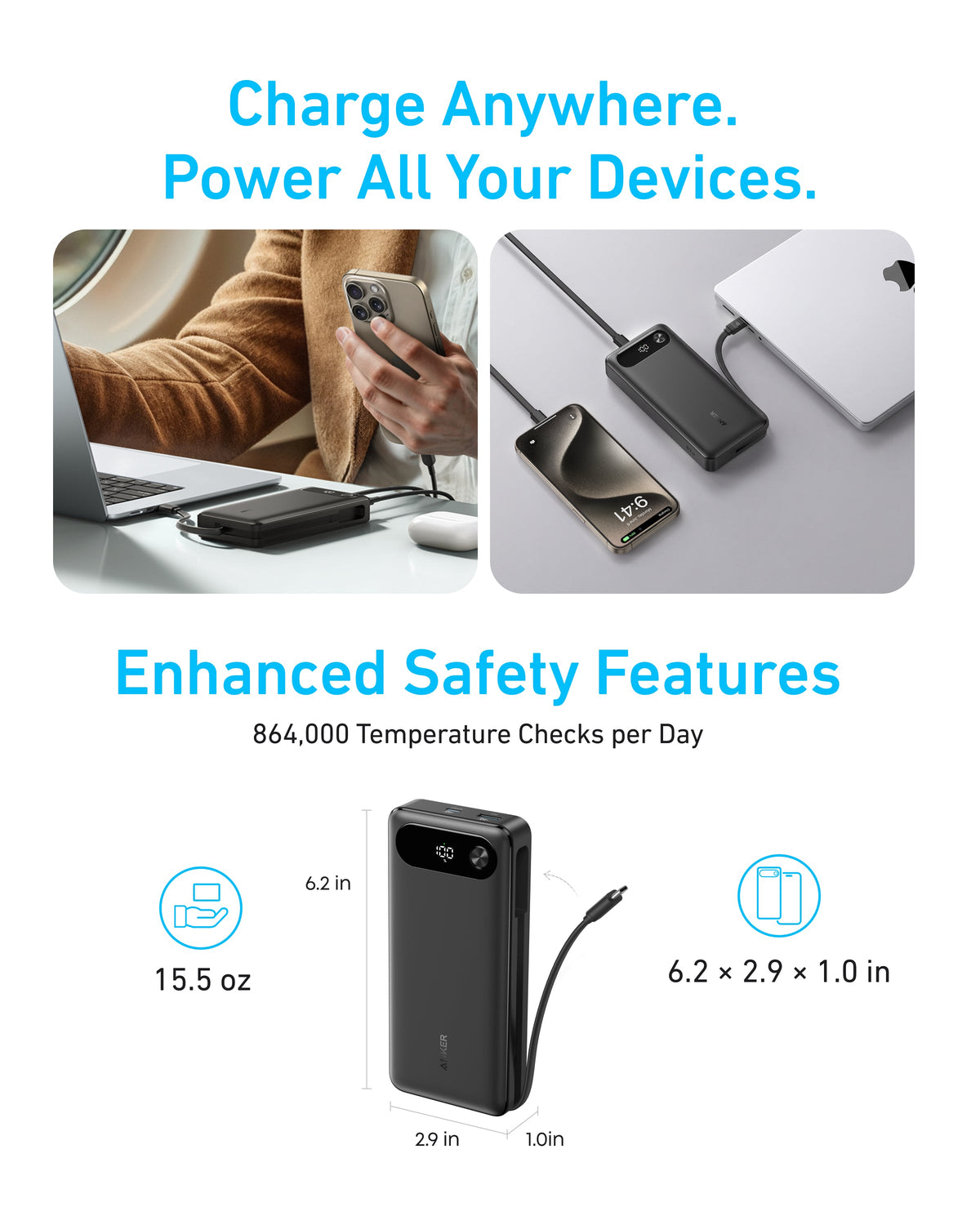Anker Power Bank (20K, 87W, Built-In USB-C Cable) - MERGE.DAY.1.FREESTYLE